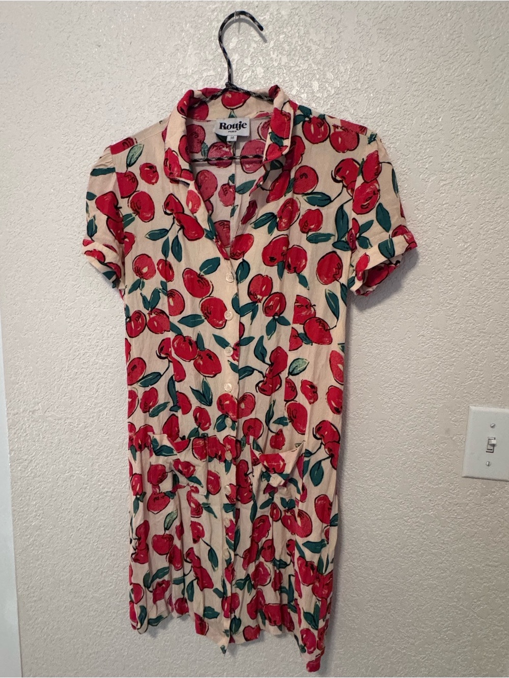 Rouje Cream Dress with Red Cherry Print